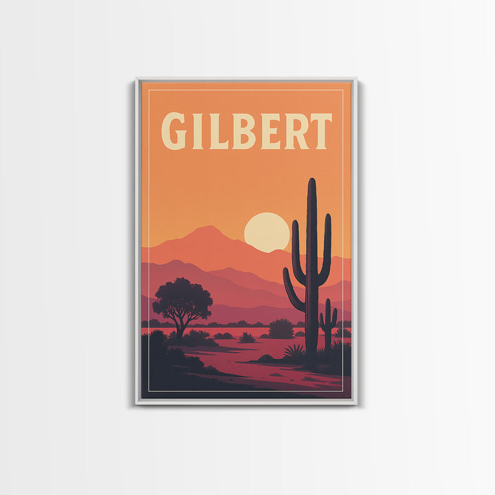 Gilbert Travel Poster, Canvas Print, Retro Sunset Skyline Art, Gilbert Wall Art, Travel Wall Decor, Wanderlust Decor, Fine Art Print