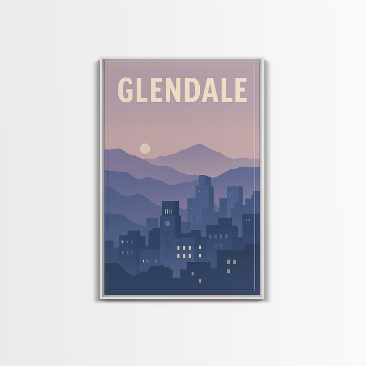 Glendale Arizona Travel Poster, Framed Canvas Print, Retro Sunset Skyline Art, Glendale Art Print, Gift For Travelers, Travel Poster Art