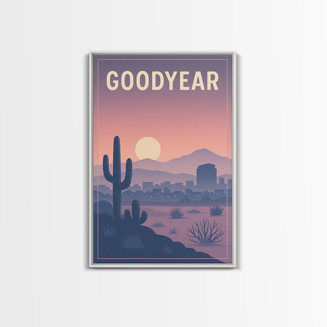 Goodyear Arizona Travel Poster, Canvas Print, Retro Sunset Skyline Art, Goodyear City Art, Wanderlust Decor, Fine Art Print, City Art Print