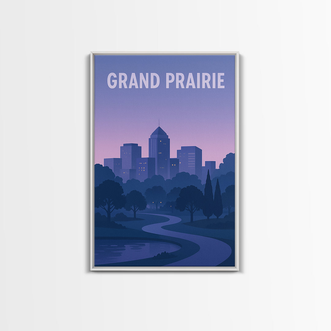 Grand Prairie Texas Travel Poster, Canvas Print, Mid Century City Wall Art, Grand Prairie Poster Print, Travel Poster Set, Modern Wall Decor