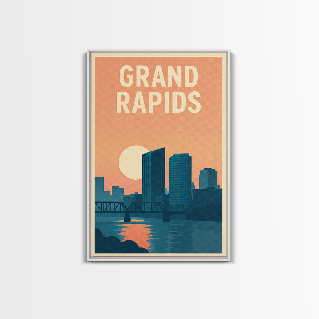 Grand Rapids Travel Poster, Canvas Print, Classic Travel Poster Art, Grand Rapids Travel Art, City Travel Prints, Vintage Travel Print