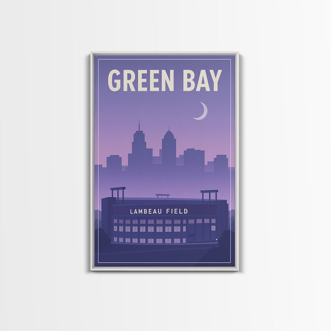 Green Bay Wisconsin Travel Poster, Framed Canvas Print, Classic Travel Poster Art, Green Bay Wall Art, Fine Art Print, City Illustration