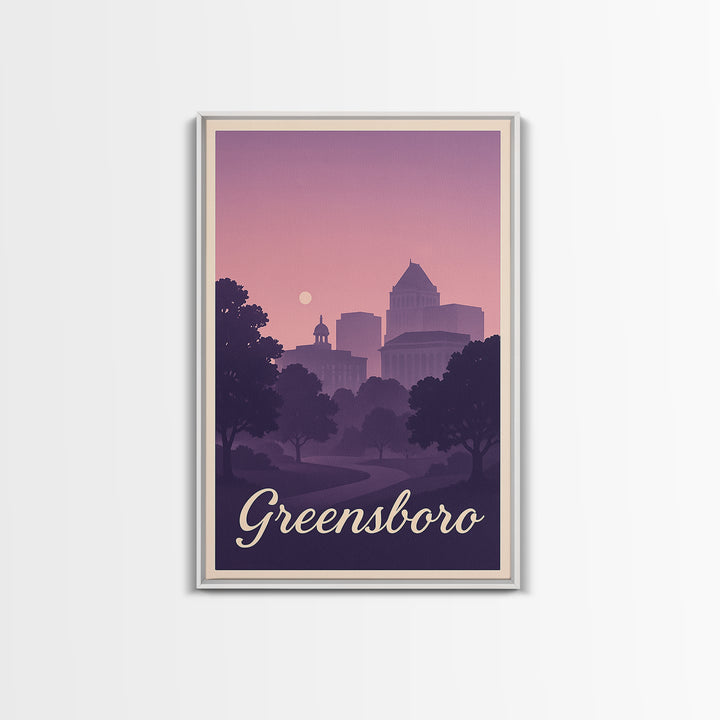 Greensboro Travel Poster, Framed Canvas Print, Classic Travel Poster Art, Greensboro City Art, City Travel Prints, Travel Art Print