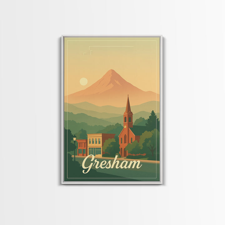 Gresham Oregon Travel Poster, Canvas Print, Classic Poster Art, Gresham Wall Art, Office Decor, City Travel Prints, Retro Travel Print
