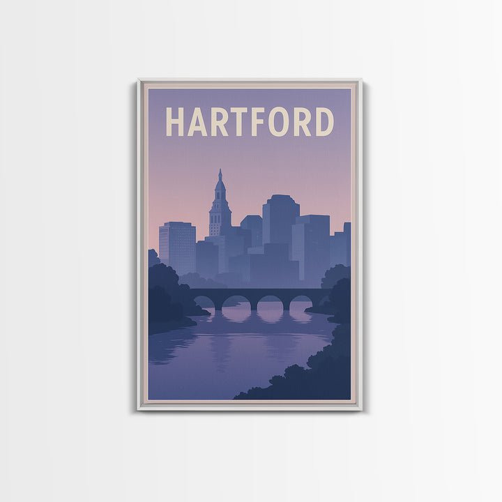 Hartford Travel Poster, Canvas Print, Retro Sunset Skyline Art, Hartford City Art, Travel Wall Decor, City Illustration, Travel Poster Art