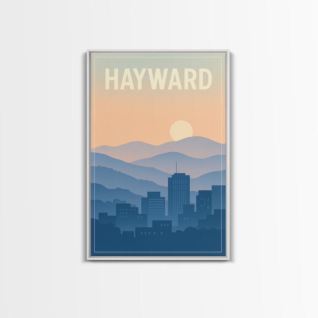 Hayward California Travel Poster, Canvas Print, Retro Sunset Skyline Art, Hayward Art Print, Travel Art Print, Modern Wall Decor, Poster Art