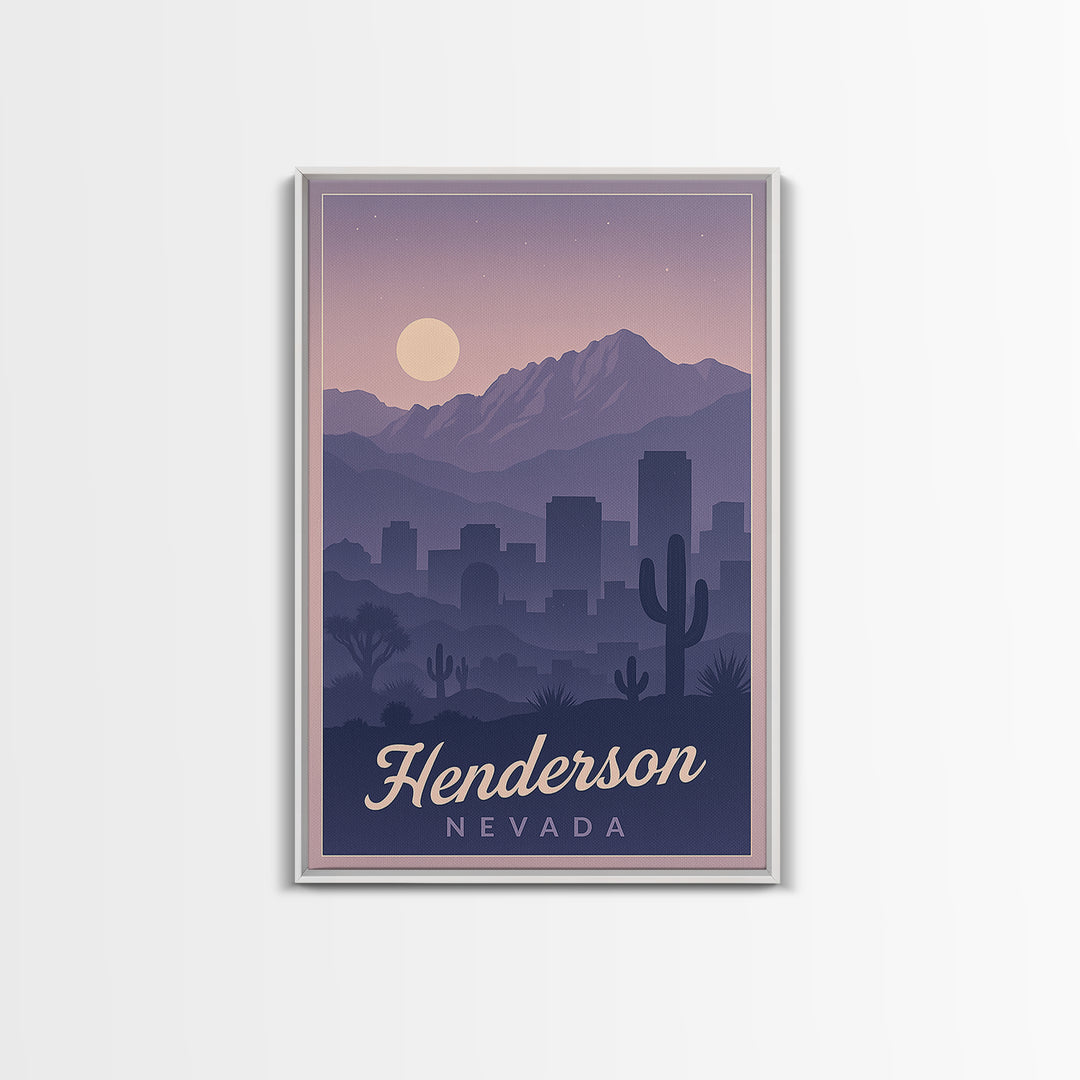 Henderson Travel Poster, Framed Canvas Print, Retro Sunset Skyline Art, Henderson City Art, Retro Travel Print, Mid Century Wall Art