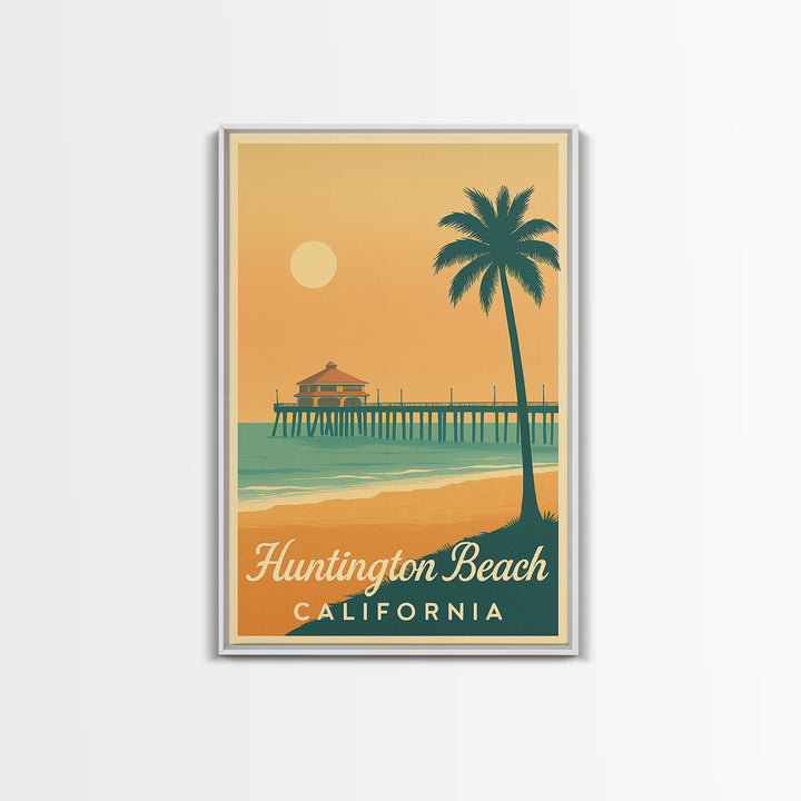 Huntington Beach California Travel Poster, Canvas Print, Retro Sunset Skyline Art, Huntington Beach City Art, Art Print, City Travel Prints