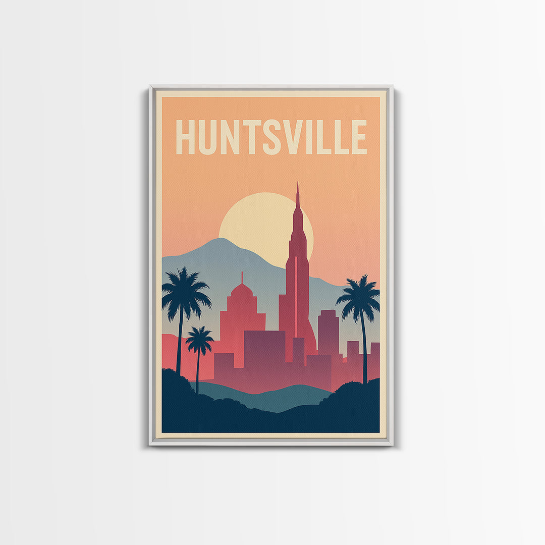 Huntsville Travel Poster, Canvas Print, Retro Sunset Skyline Art, Huntsville Poster Print, City Illustration, Travel Poster Art