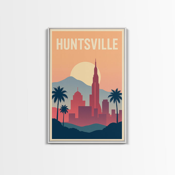 Huntsville Travel Poster, Canvas Print, Retro Sunset Skyline Art, Huntsville Poster Print, City Illustration, Travel Poster Art