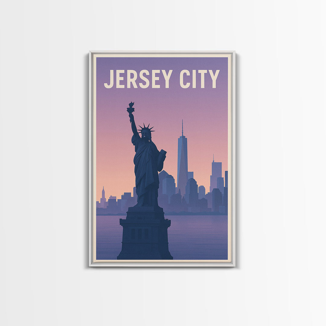 Jersey City New Jersey Travel Poster, Canvas Print, Mid Century City Wall Art, Jersey City Poster Print, Travel Art, City Travel Prints