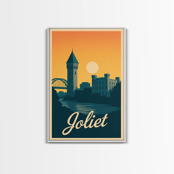 Joliet Illinois Travel Poster, Canvas Print, Retro Sunset Skyline Art, Joliet Wall Art, Watercolor Skyline Art, Travel Wall Decor, Wall Art