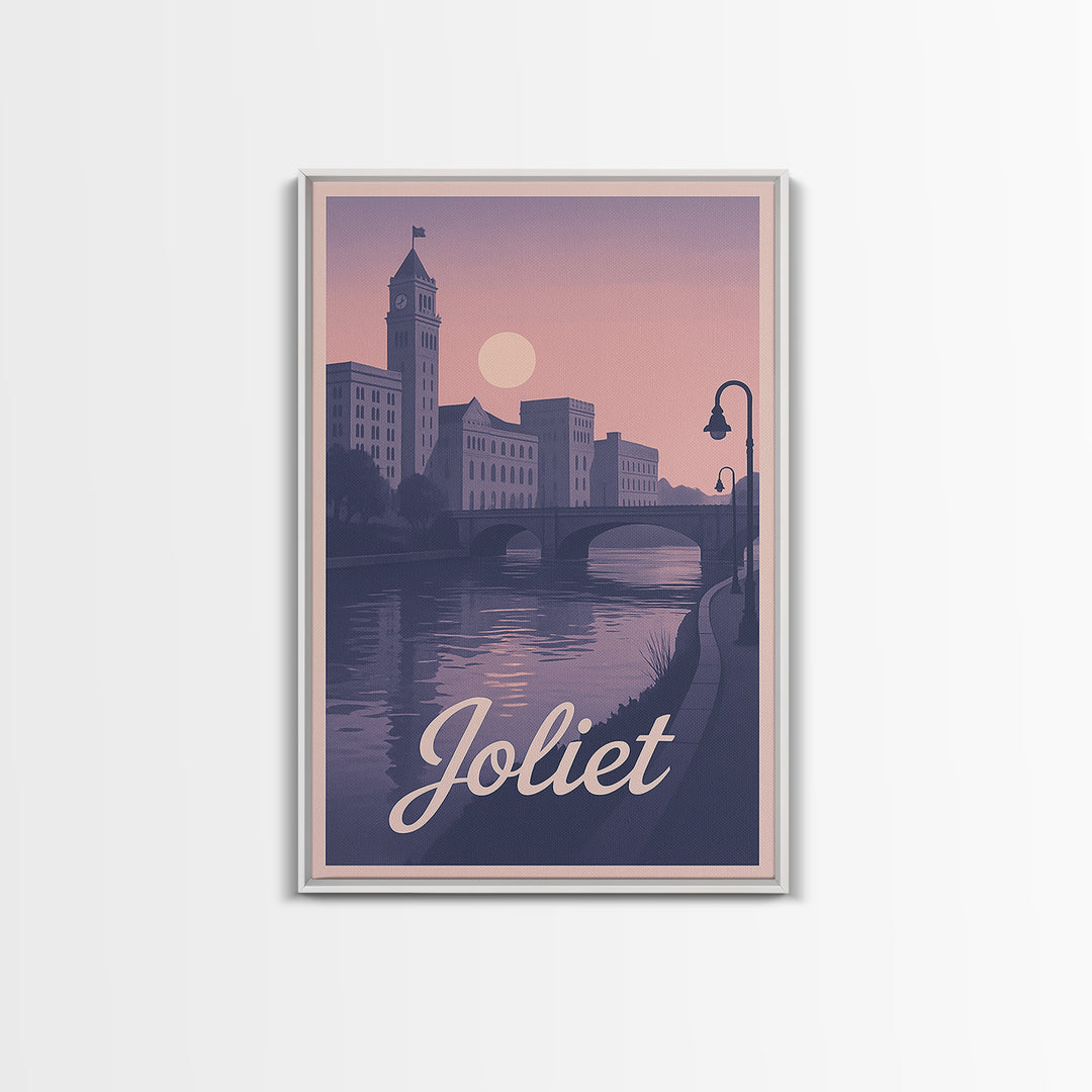 Joliet Travel Poster, Canvas Print, Retro Sunset Skyline Art, Joliet Wall Art, Travel Poster Art, Vintage Travel Art, City Travel Prints