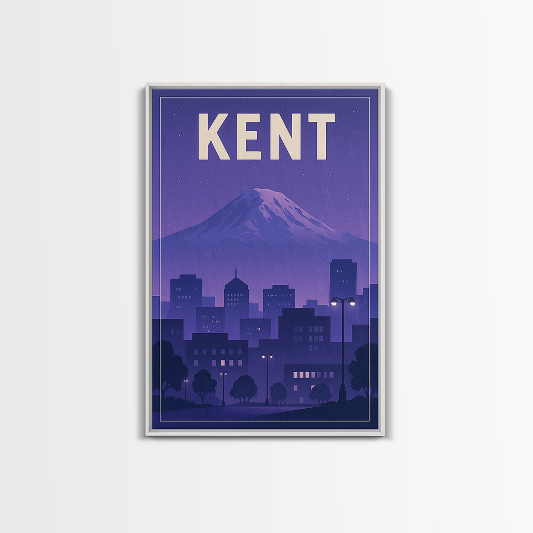 Kent Washington Travel Poster, Canvas Print, Retro Sunset Skyline Art, Kent Poster Print, Wall Decor, Gift For Travelers, Travel Decor