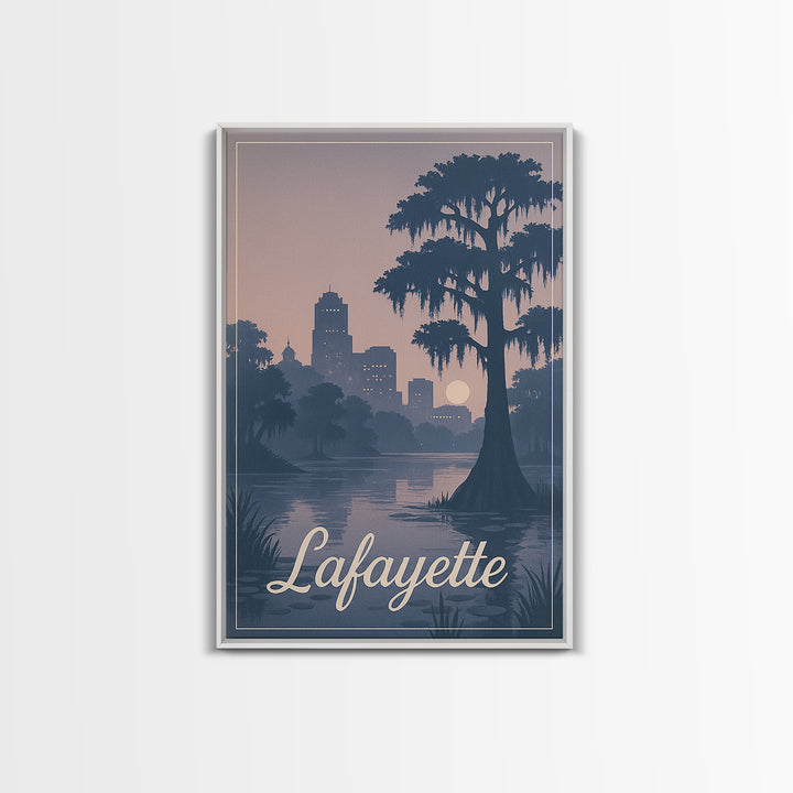 Lafayette Travel Poster, Framed Canvas Print, Retro Sunset Skyline Art, Lafayette Travel Art, Travel Poster Set, Vintage City Poster