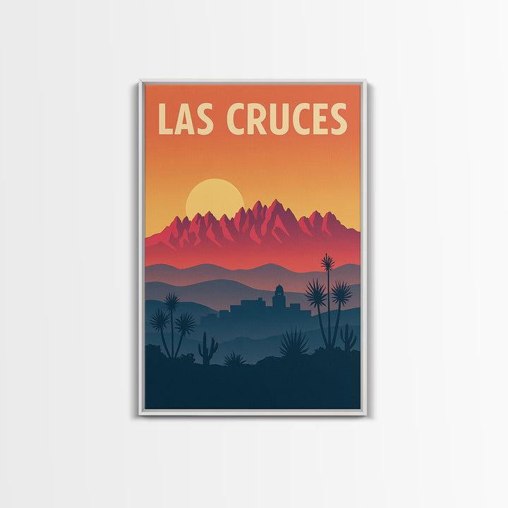 Las Cruces Travel Poster, Canvas Print, Retro Sunset Skyline Art, Las Cruces Poster Print, Mid Century Wall Art, Eclectic Wall Decor
