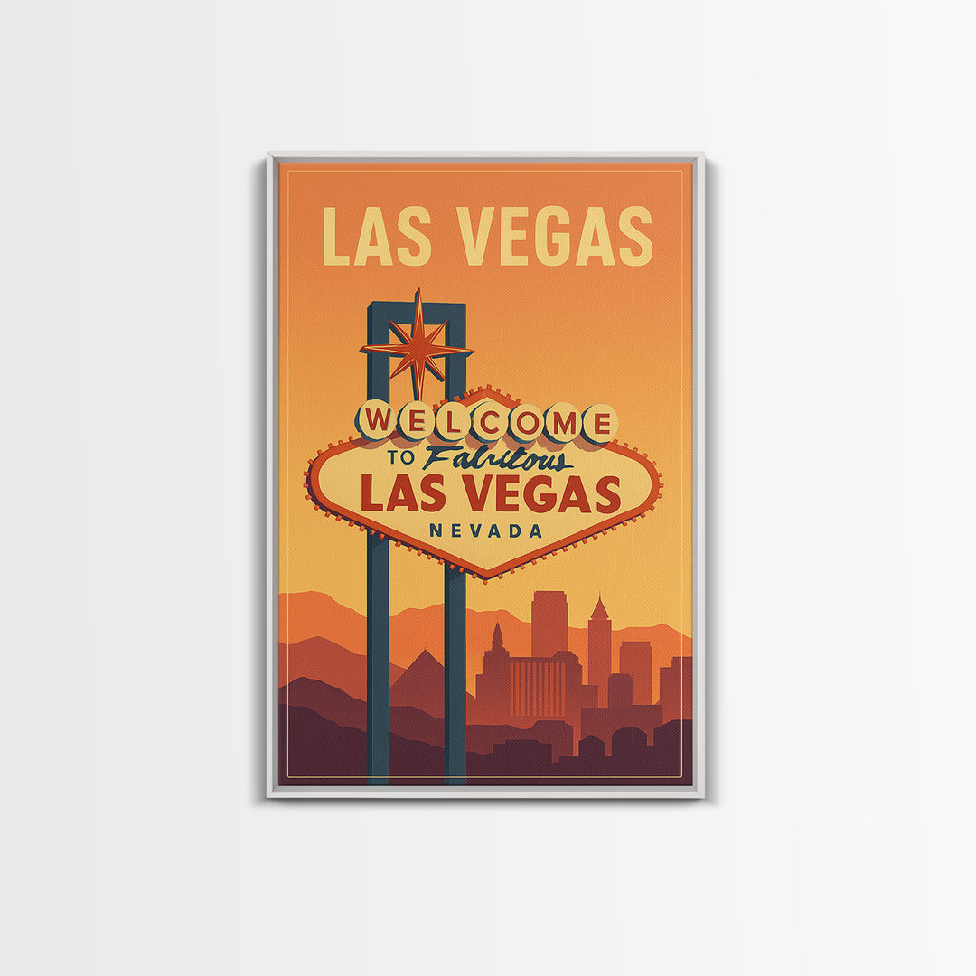 Las Vegas Nevada Travel Poster, Canvas Print, Retro Sunset Skyline Art, Las Vegas Travel Art, Travel Art Print, Mid Century Wall Art