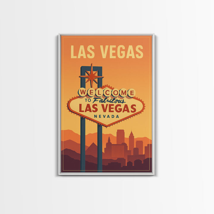 Las Vegas Nevada Travel Poster, Canvas Print, Retro Sunset Skyline Art, Las Vegas Travel Art, Travel Art Print, Mid Century Wall Art