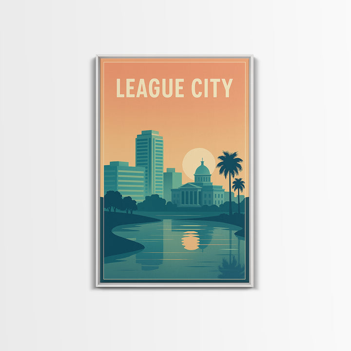 League City Travel Poster, Canvas Print, Classic Travel Poster Art, League City Poster Print, Retro Travel Print, Vintage Travel Art