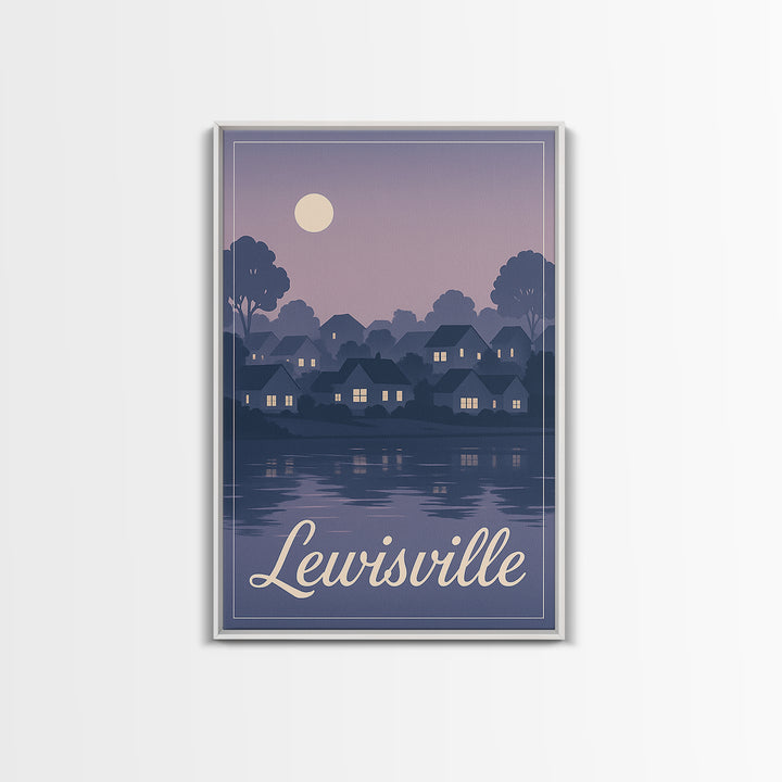 Lewisville Travel Poster, Framed Canvas Print, Retro Sunset Skyline Art, Lewisville Wall Art, Home Office Decor, Wanderlust Decor