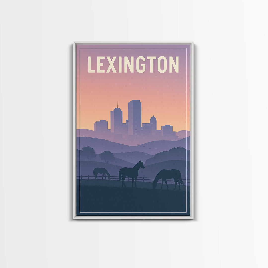 Lexington Kentucky Travel Poster, Framed Canvas Print, Classic Travel Poster Art, Lexington Art Print, Travel Wall Art, City Illustration
