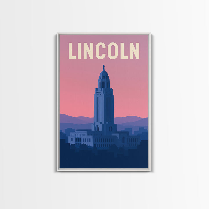 Lincoln Nebraska Travel Poster, Canvas Print, Mid Century City Wall Art, Lincoln Poster Print, City Travel Prints, Art Print, Wall Decor