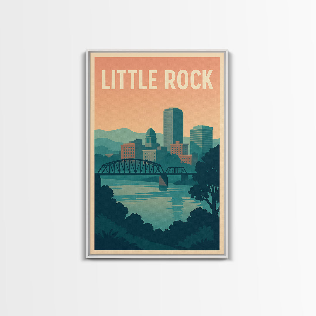 Little Rock Arkansas Travel Poster, Canvas Print, Retro Sunset Skyline Art, Little Rock City Art, Home Office Decor, Retro Travel Print