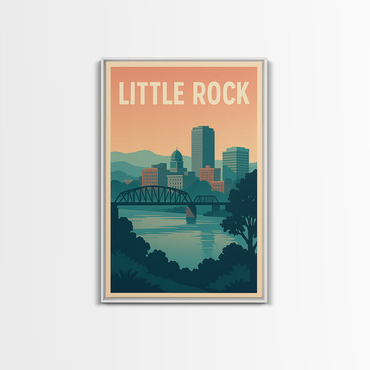 Little Rock Arkansas Travel Poster, Canvas Print, Retro Sunset Skyline Art, Little Rock City Art, Home Office Decor, Retro Travel Print