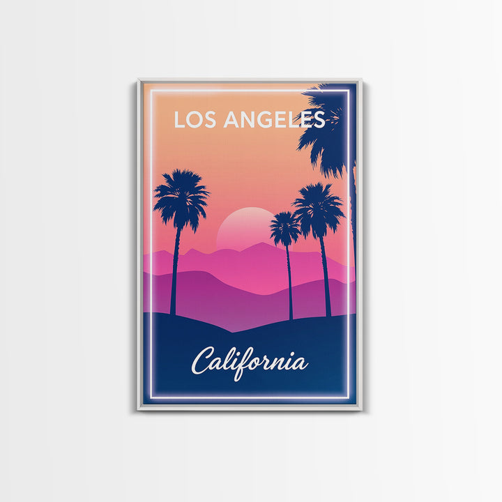 Los Angeles Travel Poster, Framed Canvas Print, Retro Sunset Skyline Art, Los Angeles Travel Art, Retro Travel Print, City Travel Prints