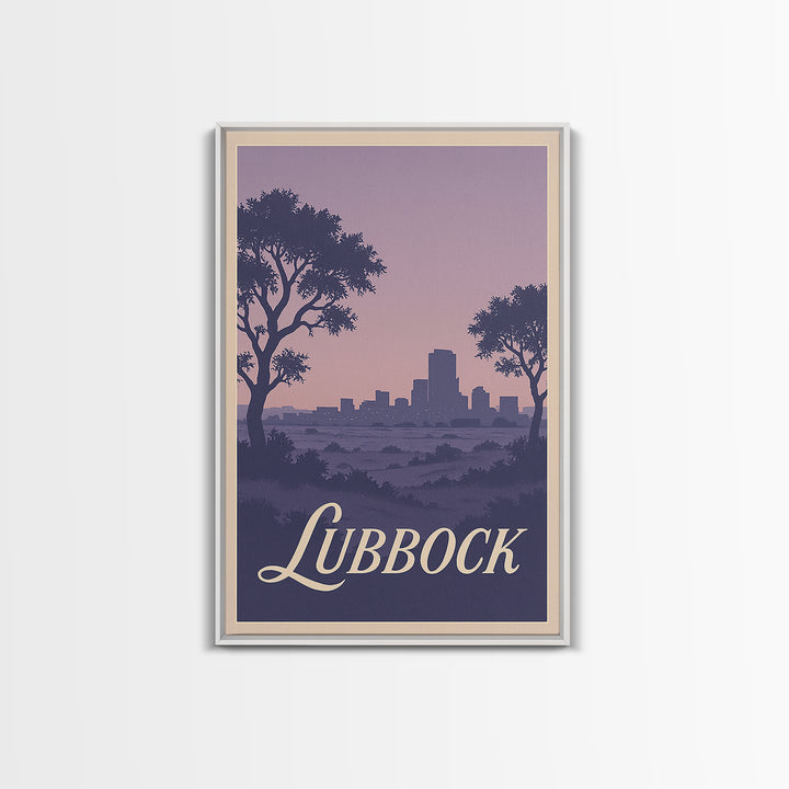 Lubbock Travel Poster, Framed Canvas Print, Retro Sunset Skyline Art, Lubbock Wall Art, Wanderlust Decor, Modern Wall Decor, Art Print