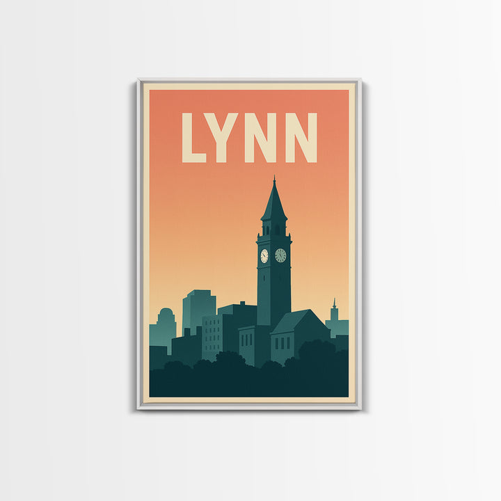 Lynn Massachusetts Travel Poster, Canvas Print, Retro Sunset Skyline Art, Lynn City Art, Travel Poster Set, Travel Art Print