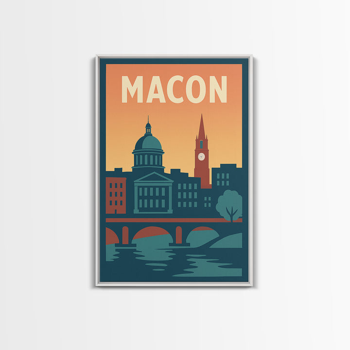 Macon Travel Poster, Framed Canvas Print, Classic Travel Poster Art, Macon City Art, City Travel Prints, Fine Art Print, Vintage City Art