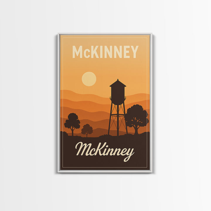Mckinney Texas Travel Poster, Canvas Print, Retro Sunset Skyline Art, Mckinney Travel Art, Vintage Travel Art, Vintage Travel Print