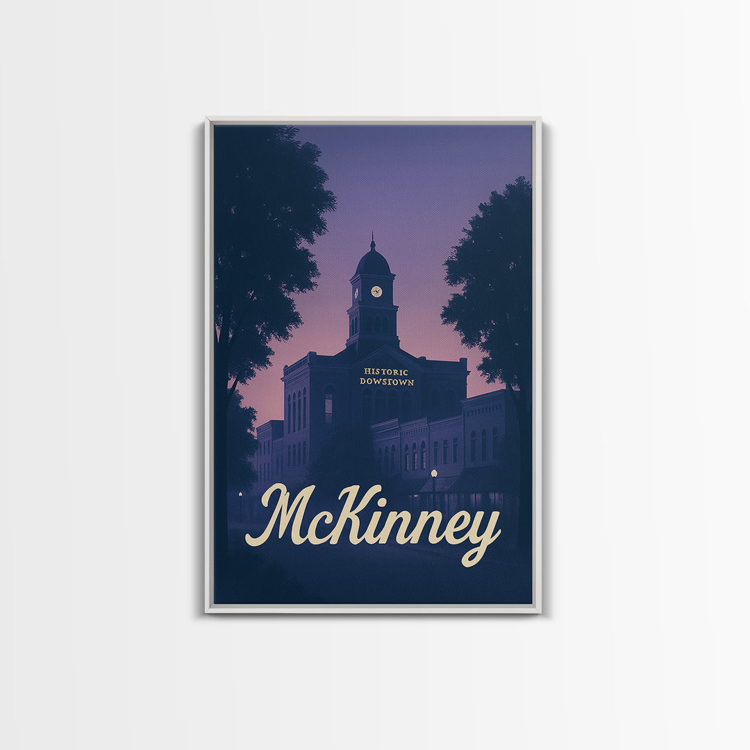 Mckinney Travel Poster, Framed Canvas Print, Classic Travel Poster Art, Mckinney City Art, Vintage City Poster, Retro Travel Print