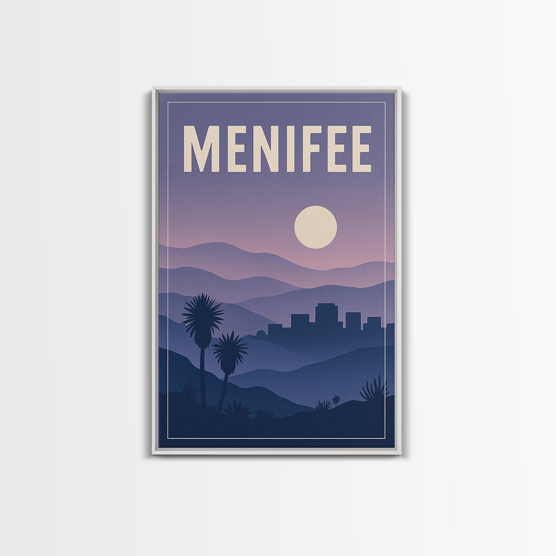 Menifee California Travel Poster, Canvas Print, Mid Century City Wall Art, Menifee Wall Art, City Art Print, Gift For Travelers, Travel Art