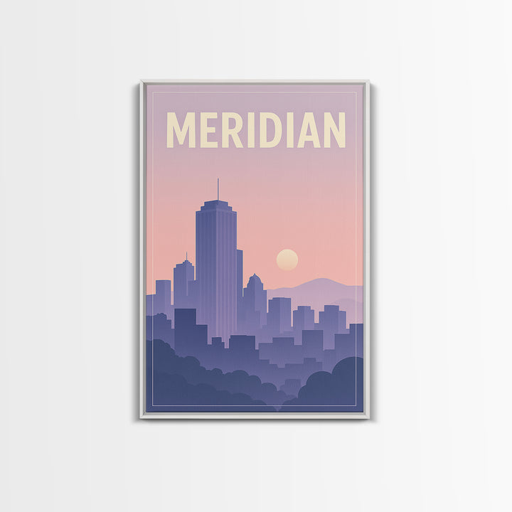 Meridian Idaho Travel Poster, Framed Canvas Print, Classic Travel Poster Art, Meridian Travel Art, Mid Century Wall Art, City Travel Prints