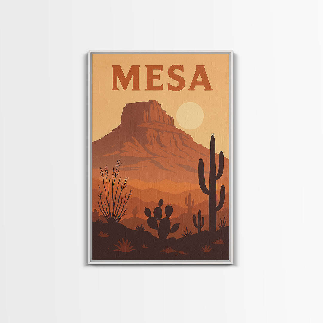 Mesa Arizona Travel Poster, Canvas Print, Retro Sunset Skyline Art, Mesa Poster Print, City Art Print, Vintage City Art, City Travel Prints