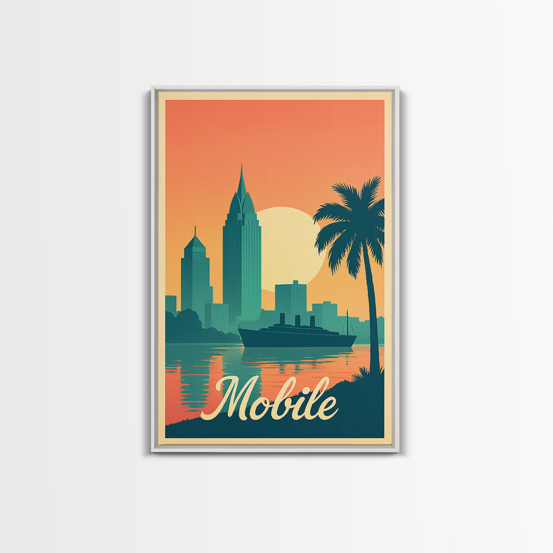Mobile Alabama Travel Poster, Framed Canvas Print, Classic Travel Poster Art, Mobile Poster Print, Gift For Travelers, Travel Wall Decor