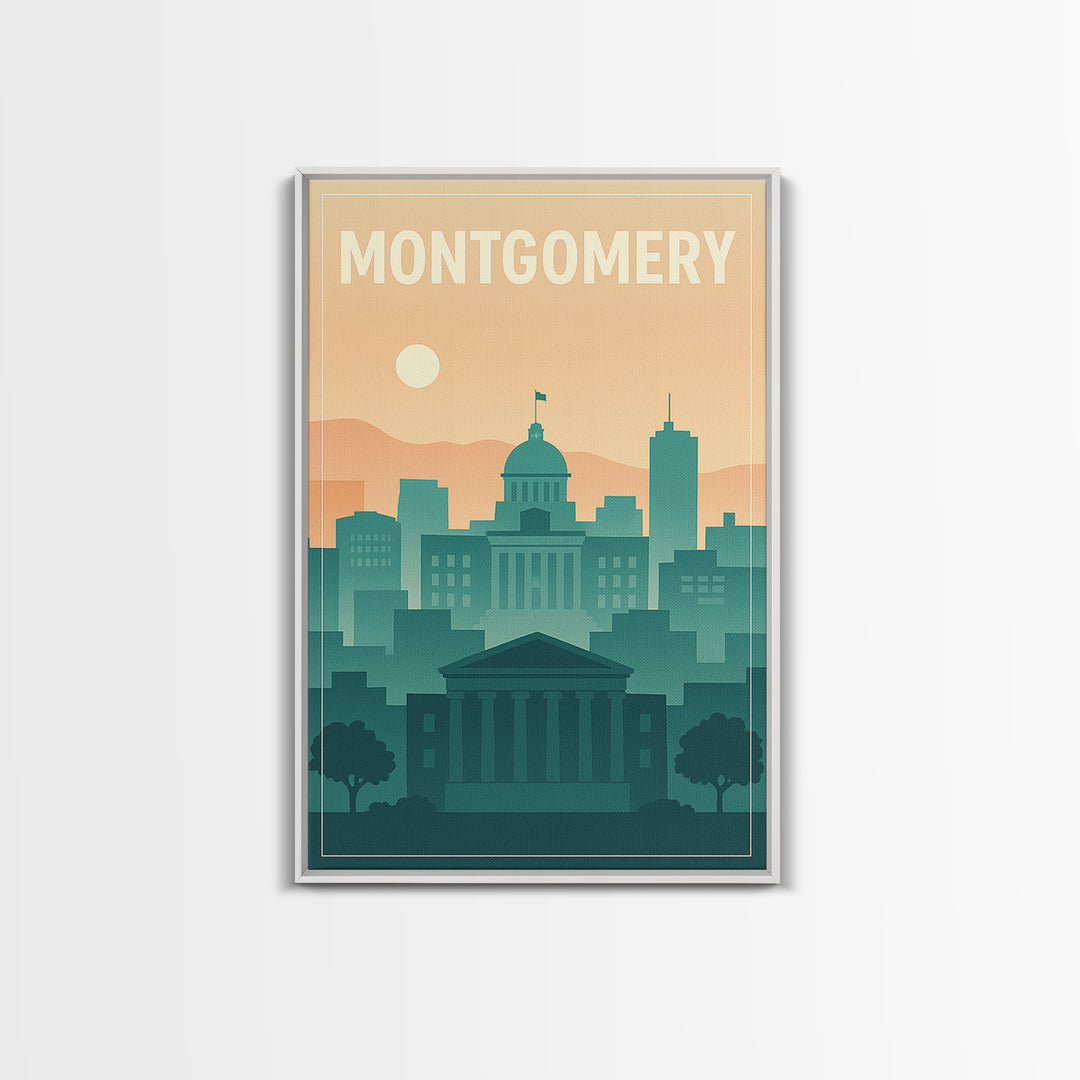 Montgomery Travel Poster, Canvas Print, Mid Century City Wall Art, Montgomery City Art, Mid Century Wall Art, Gift For Travelers
