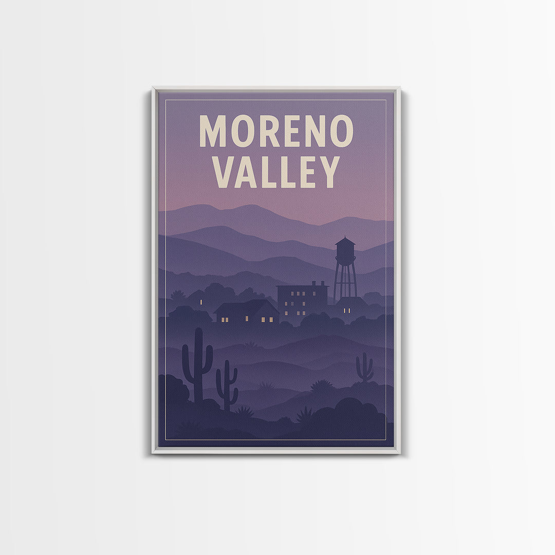 Moreno Valley California Travel Poster, Canvas Print, Retro Sunset Skyline Art, Moreno Valley Art Print, Wanderlust Decor, City Art Print