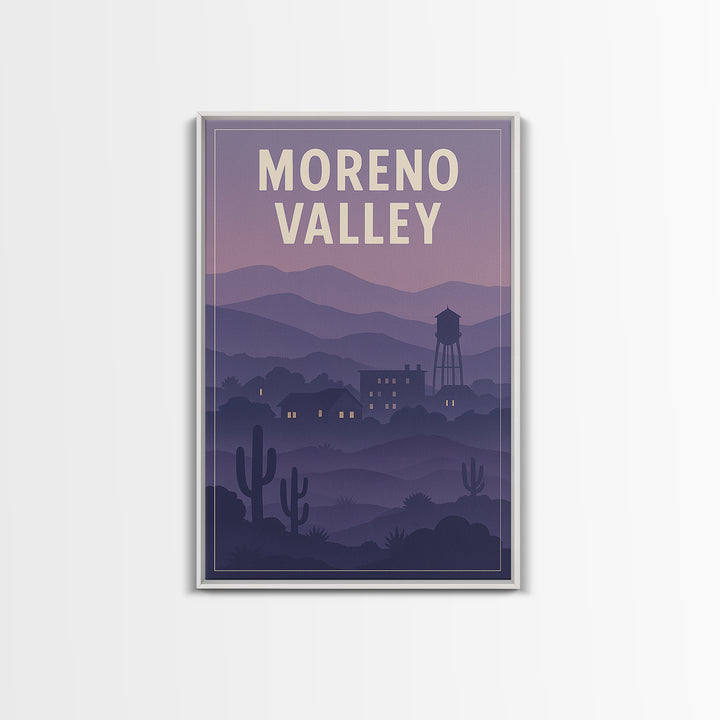 Moreno Valley California Travel Poster, Canvas Print, Retro Sunset Skyline Art, Moreno Valley Art Print, Wanderlust Decor, City Art Print