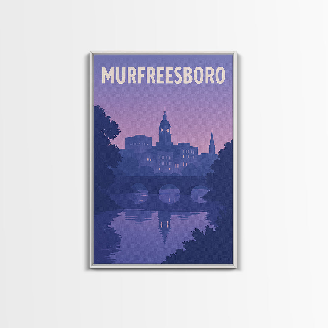 Murfreesboro Tennessee Travel Poster, Canvas Print, Classic Poster Art, Murfreesboro Poster Print, Skyline Art, Watercolor Downtown Skyline
