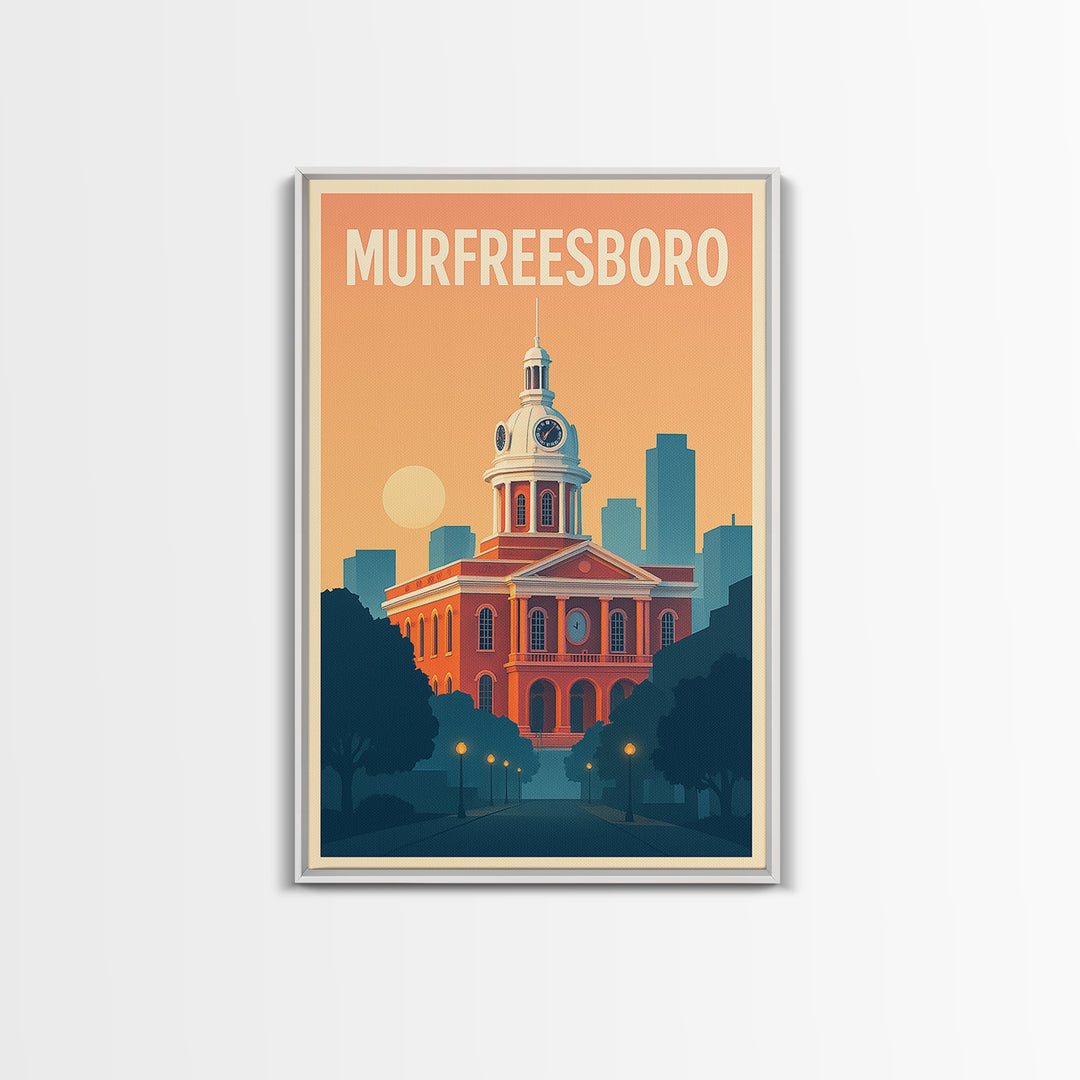 Murfreesboro Travel Poster, Canvas Print, Retro Sunset Skyline Art, Murfreesboro Poster Print, Fine Art Print, Travel Wall Decor