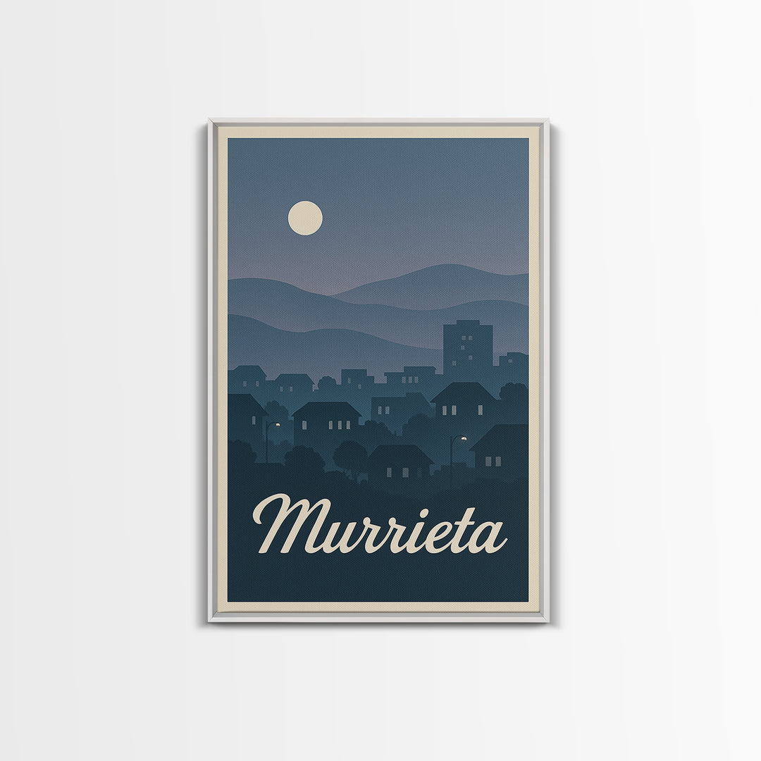 Murrieta Travel Poster, Framed Canvas Print, Mid Century City Wall Art, Murrieta Art Print, Gift For Travelers, Vintage City Poster