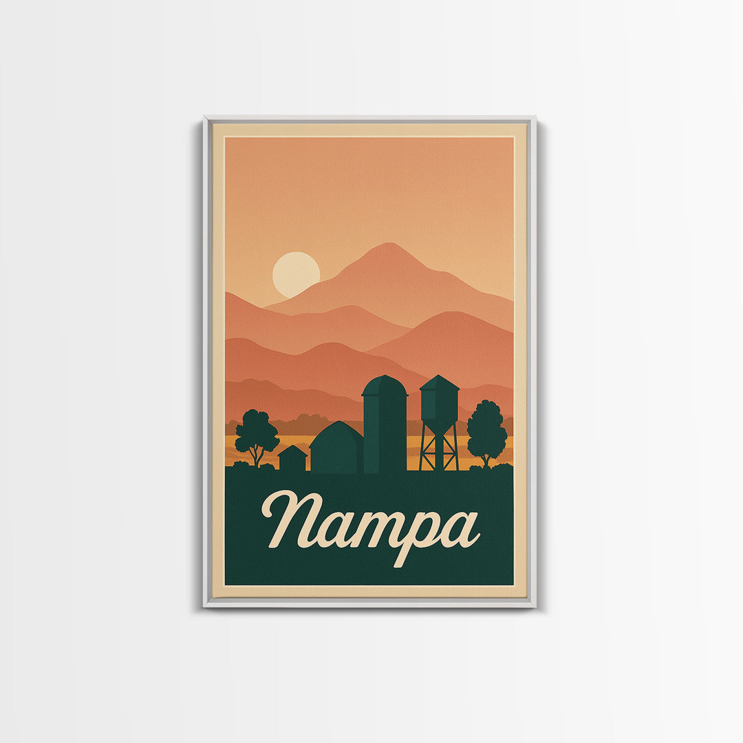 Nampa Idaho Travel Poster, Canvas Print, Retro Sunset Skyline Art, Nampa Poster Print, City Art Print, City Travel Prints, Fine Art Print
