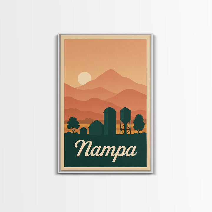 Nampa Idaho Travel Poster, Canvas Print, Retro Sunset Skyline Art, Nampa Poster Print, City Art Print, City Travel Prints, Fine Art Print