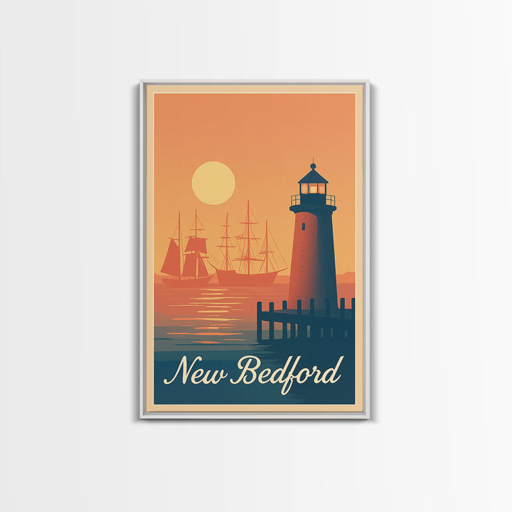 New Bedford Massachusetts Travel Poster, Canvas Print, Retro Sunset Skyline Art, New Bedford City Art, Travel Art Print, Travel Prints