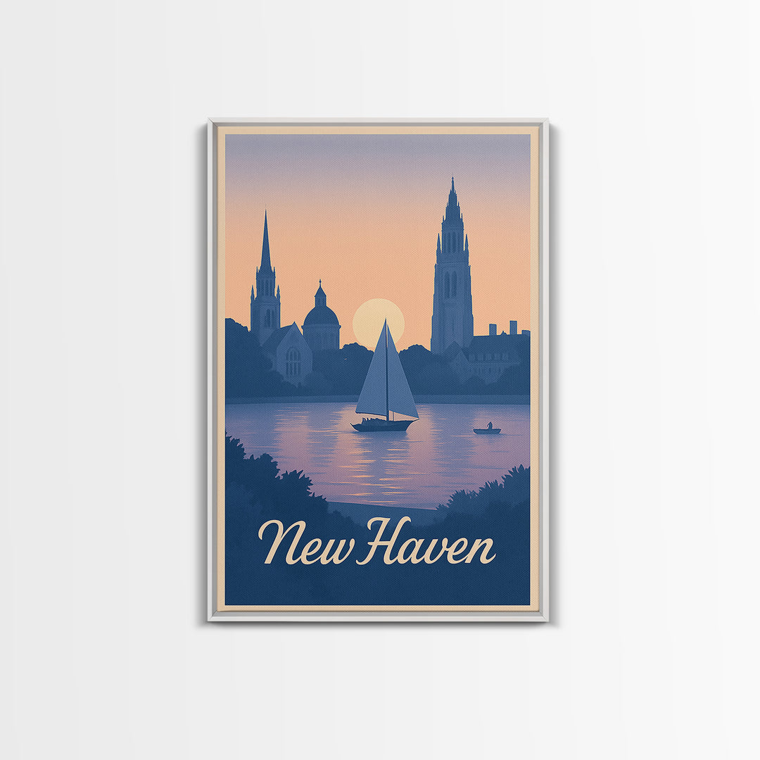 New Haven Travel Poster, Framed Canvas Print, Classic Travel Poster Art, New Haven City Art, Gift For Travelers, Vintage Travel Print