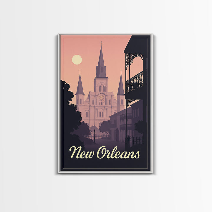 New Orleans Travel Poster, Canvas Print, Retro Sunset Skyline Art, New Orleans City Art, Vintage City Poster, City Illustration