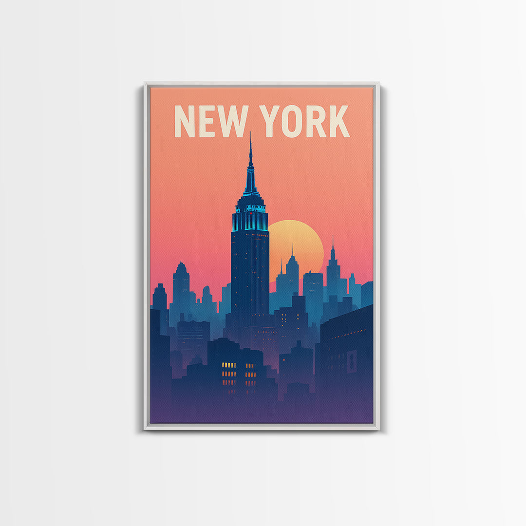 New York Travel Poster, Framed Canvas Print, Classic Travel Poster Art, New York Poster Print, Watercolor Skyline, Travel Art Print